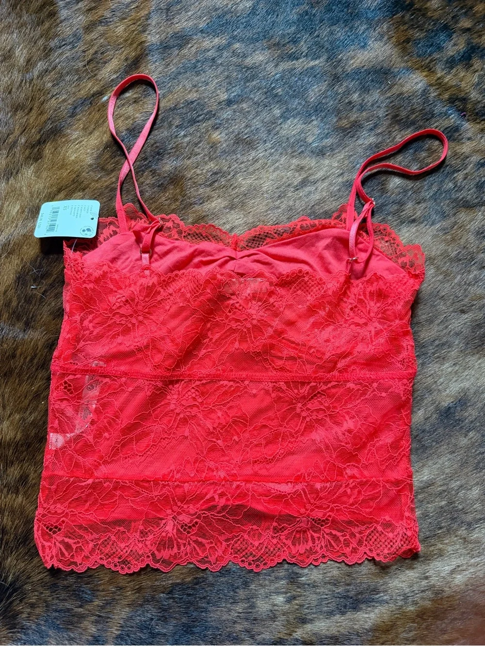 Free People Red Lace Camisole Tank with Spaghetti Straps
